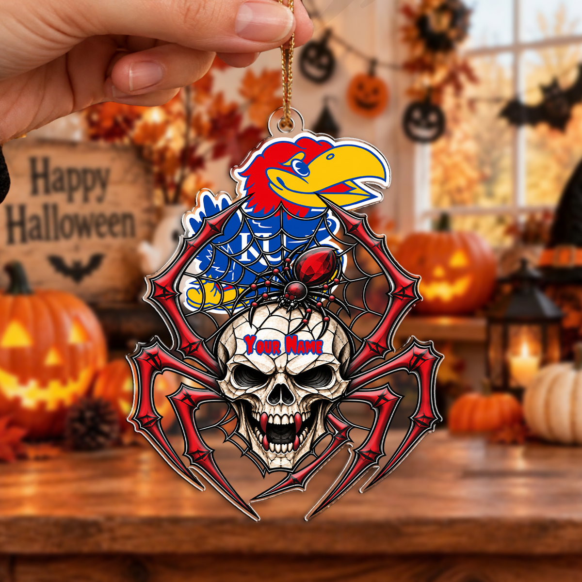 HOT DEAL - NEW CUSTOMIZED NCAA MAM01 KSJ KANSAS JAYHAWKS HALLOWEEN ACRYLIC ORNAMENT