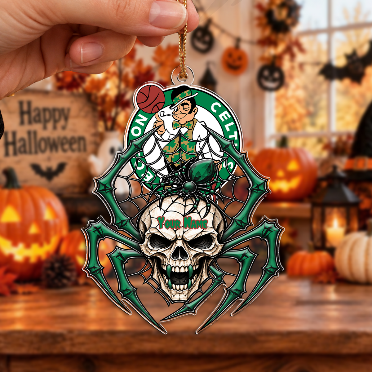 SPECIAL EDITION - NEW CUSTOMIZED NBA03 BCE BOSTON CELTICS HALLOWEEN ACRYLIC ORNAMENT