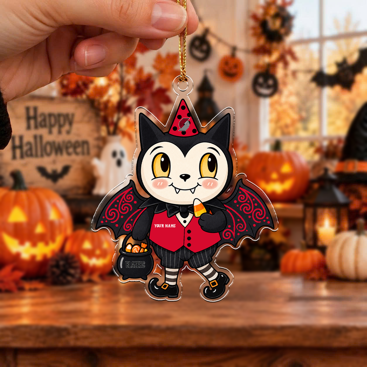 EXCLUSIVE EDITION - NEW CUSTOMIZED NBA22 PTB PORTLAND TRAIL BLAZERS HALLOWEEN ACRYLIC ORNAMENT