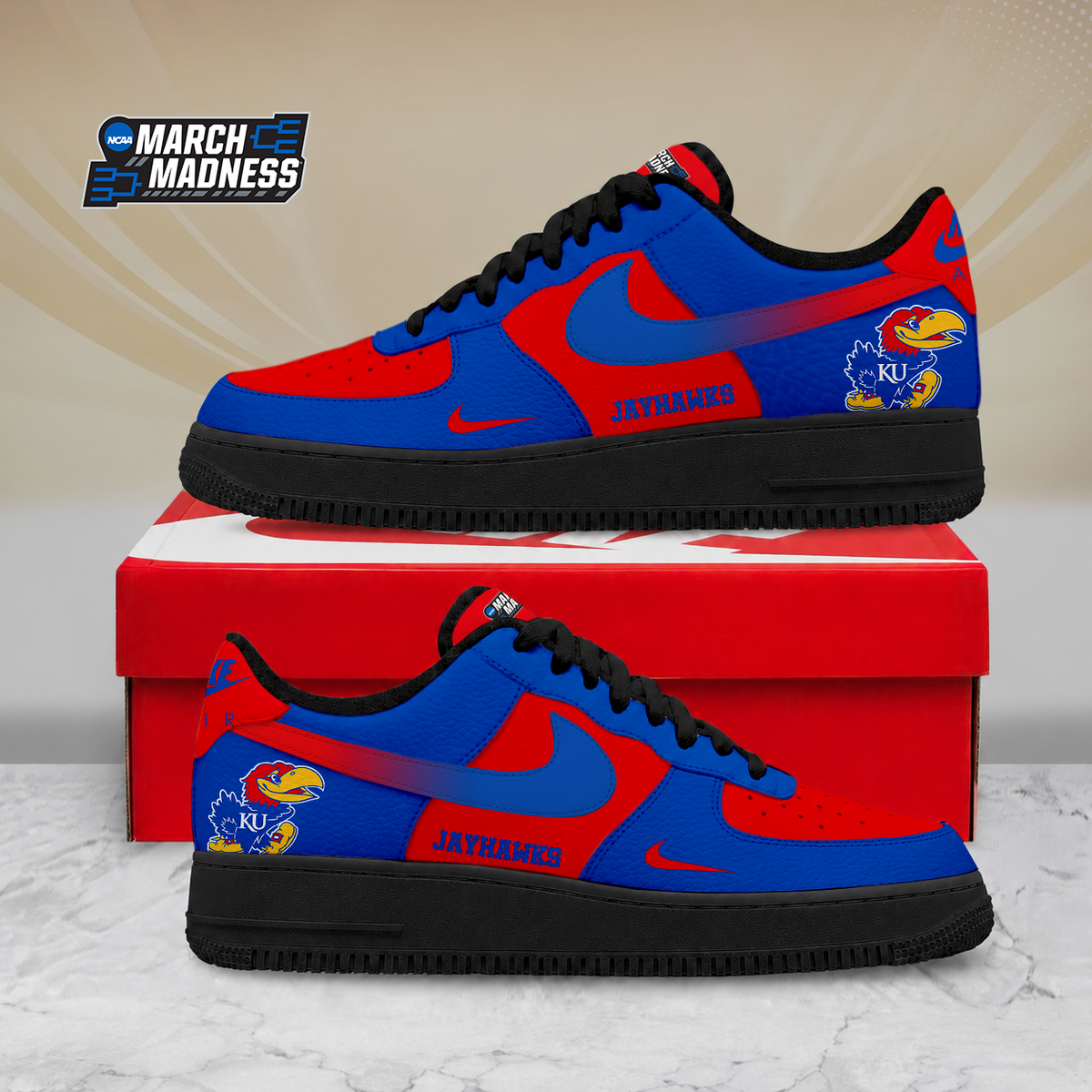 ELITE EDITION - NEW CUSTOMIZED NCAA MAM01 KSJ KANSAS JAYHAWKS AF1 SHOES