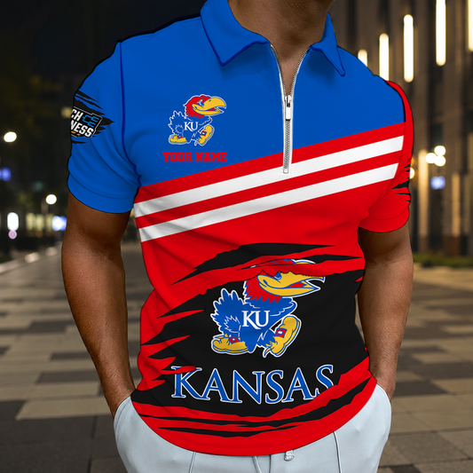 VIRAL EDITION - NEW CUSTOMIZED NCAA MAM01 KSJ KANSAS JAYHAWKS T-SHIRT, POLO SHIRT, ZIP POLO SHIRT, SWEATSHIRT, HOODIE & ZIP HOODIE