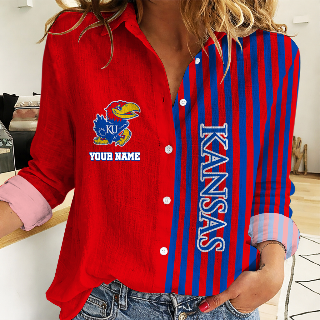 HOT DEAL - NEW CUSTOMIZED KSJ KS JAYHAWKS WOMEN CASUAL SHIRT FOR FAN | NCAA MAM01