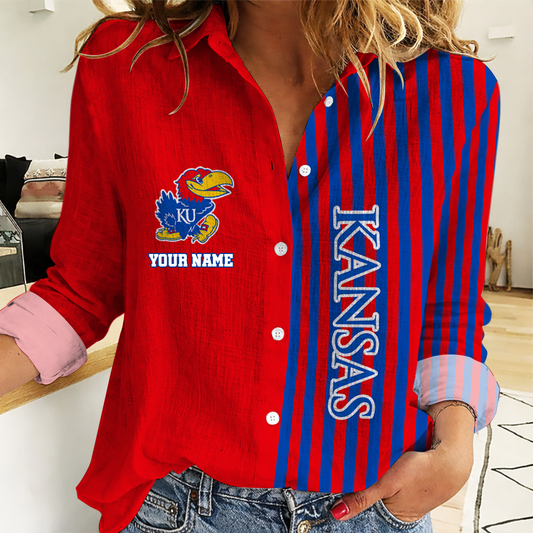 HOT DEAL - NEW CUSTOMIZED KSJ KS JAYHAWKS WOMEN CASUAL SHIRT FOR FAN | NCAA MAM01