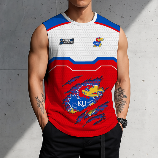 HOT DEAL - NEW CUSTOMIZED NCAA MAM01 KSJ KANSAS JAYHAWKS MEN'S GYM SHIRT