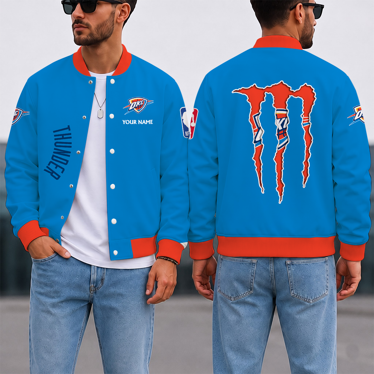 SPECIAL EDITION - NEW CUSTOMIZED NBA01 OCT OKLAHOMA CITY THUNDER BASEBALL JACKET, SATIN VARSITY JACKET