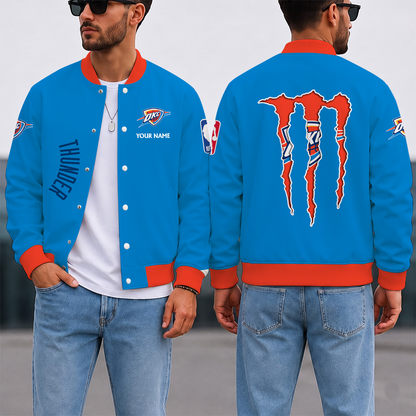 SPECIAL EDITION - NEW CUSTOMIZED NBA01 OCT OKLAHOMA CITY THUNDER BASEBALL JACKET, SATIN VARSITY JACKET