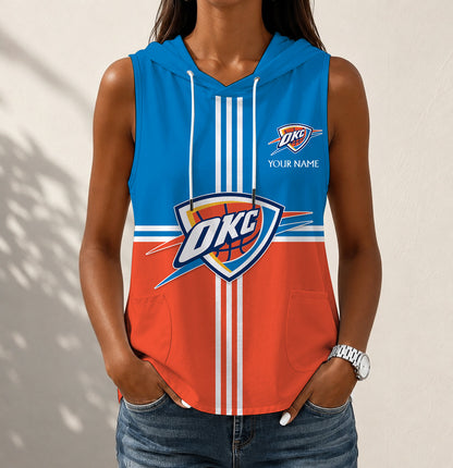 HOT DEAL - NEW CUSTOMIZED NBA01 OCT OKLAHOMA CITY THUNDER WOMEN'S SLEEVELESS HOODED POCKET TANK TOP