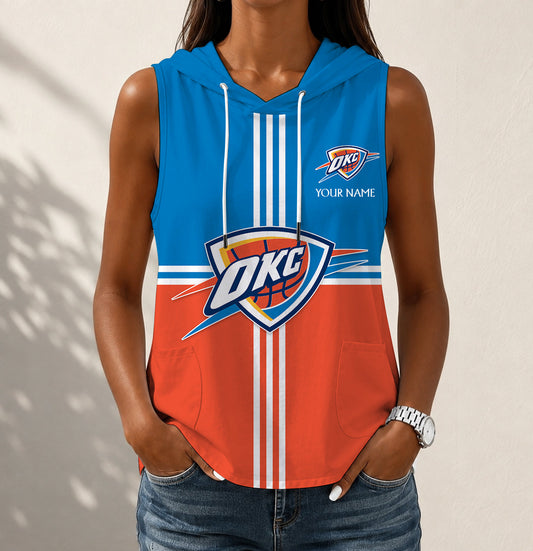 HOT DEAL - NEW CUSTOMIZED NBA01 OCT OKLAHOMA CITY THUNDER WOMEN'S SLEEVELESS HOODED POCKET TANK TOP