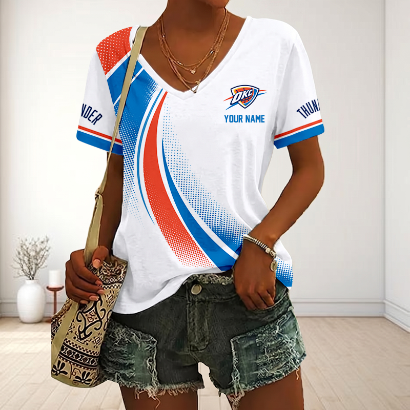 SPECIAL EDITION - NEW CUSTOMIZED NBA01 OCT OKLAHOMA CITY THUNDER V-NECK FEMALE SHIRT