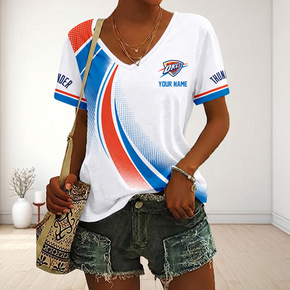 SPECIAL EDITION - NEW CUSTOMIZED NBA01 OCT OKLAHOMA CITY THUNDER V-NECK FEMALE SHIRT