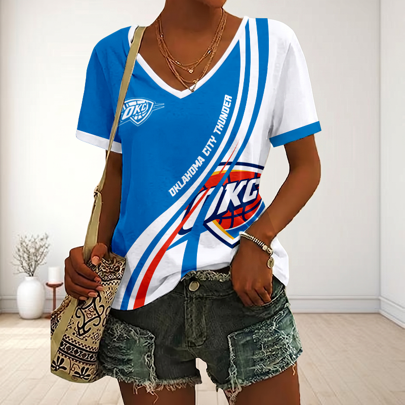 VIRAL EDITION - NEW CUSTOMIZED NBA01 OCT OKLAHOMA CITY THUNDER V-NECK FEMALE SHIRT