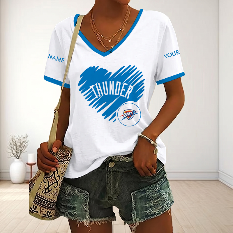 EXCLUSIVE EDITION - NEW CUSTOMIZED NBA01 OCT OKLAHOMA CITY THUNDER V-NECK FEMALE SHIRT