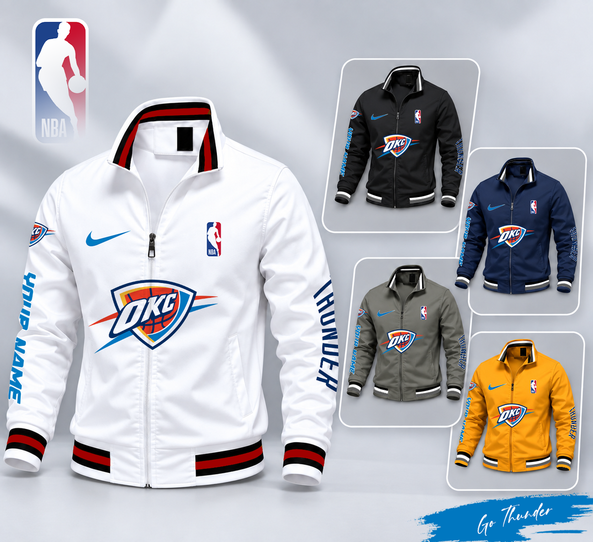 FINAL SALE - NEW CUSTOMIZED NBA01 OCT OKLAHOMA CITY THUNDER MULTICOLOR MEN'S CASUAL JACKET
