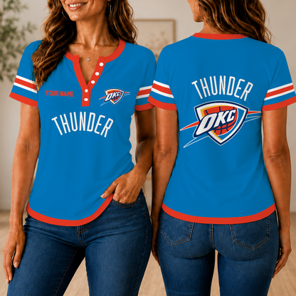 VIRAL EDITION - NEW CUSTOMIZED NBA01 OCT OKLAHOMA CITY THUNDER  WOMEN'S SHORT SLEEVE HENLEY T-SHIRT