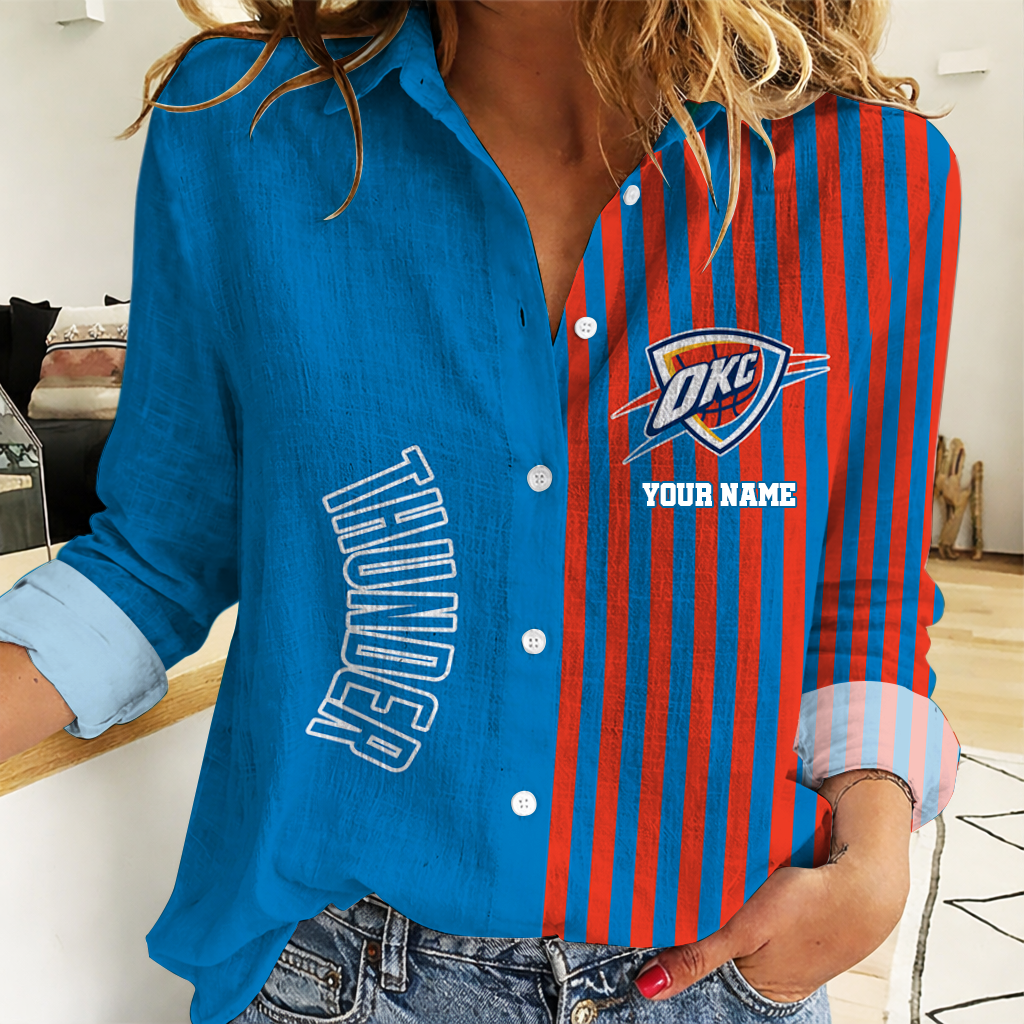HOT DEAL - NEW CUSTOMIZED OCT OKLAHOMA CITY THUNDER WOMEN CASUAL SHIRT - NBA01