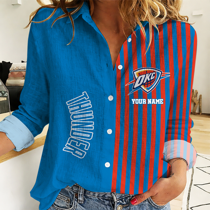 HOT DEAL - NEW CUSTOMIZED OCT OKLAHOMA CITY THUNDER WOMEN CASUAL SHIRT - NBA01