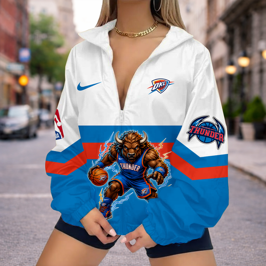 LIMITED EDITION - NEW CUSTOMIZED OCT OKLAHOMA CITY THUNDER V-NECK ZIPPER SWEATSHIRT JACKET - NBA01