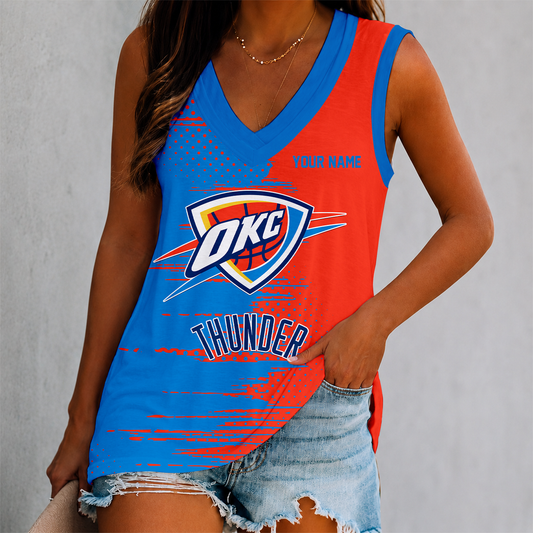 LIMITED EDITION - NEW CUSTOMIZED NBA01 OCT OKLAHOMA CITY THUNDER WOMEN'S V-NECK TANK TOP