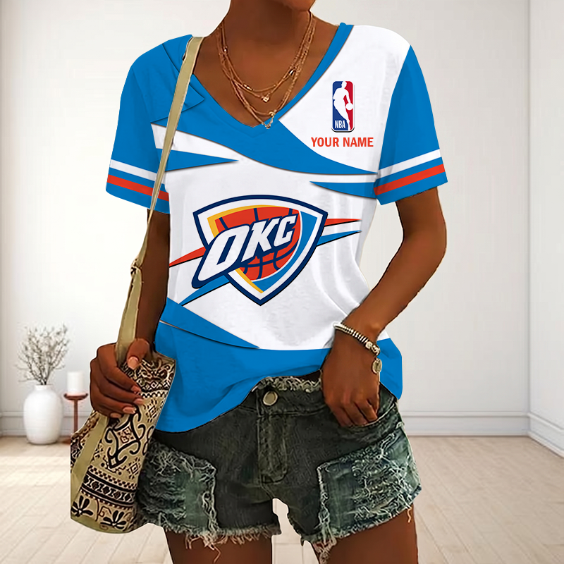 EXCLUSIVE EDITION - NEW CUSTOMIZED NBA01 OCT OKLAHOMA CITY THUNDER V-NECK FEMALE SHIRT