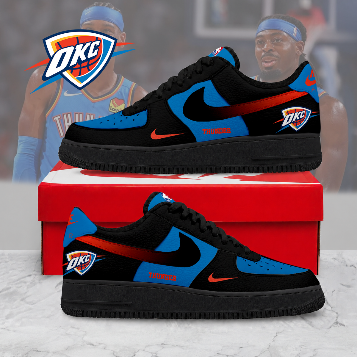 HOT DEAL - NEW CUSTOMIZED NBA01 OCT OKLAHOMA CITY THUNDER AF1 SNEAKERS