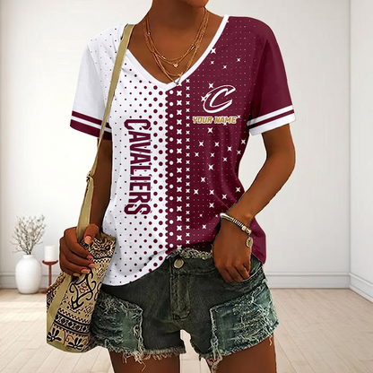 LIMITED DROP - NEW CUSTOMIZED NBA02 CCA CLEVELAND CAVALIERS V-NECK FEMALE SHIRT