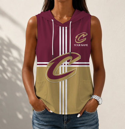 HOT DEAL - NEW CUSTOMIZED NBA02 CCA CLEVELAND CAVALIERS WOMEN'S SLEEVELESS HOODED POCKET TANK TOP