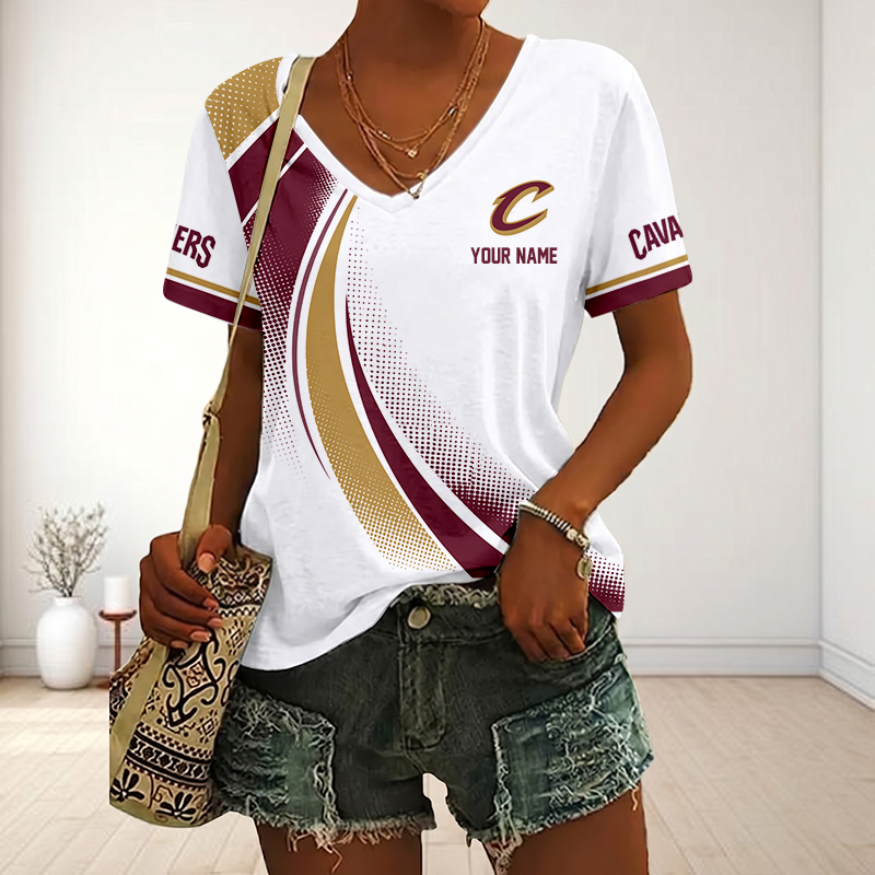 SPECIAL EDITION - NEW CUSTOMIZED NBA02 CCA CLEVELAND CAVALIERS V-NECK FEMALE SHIRT