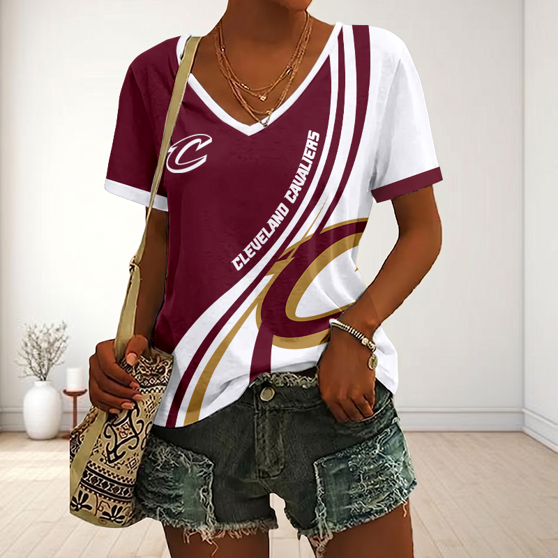 VIRAL EDITION - NEW CUSTOMIZED NBA02 CCA CLEVELAND CAVALIERS V-NECK FEMALE SHIRT