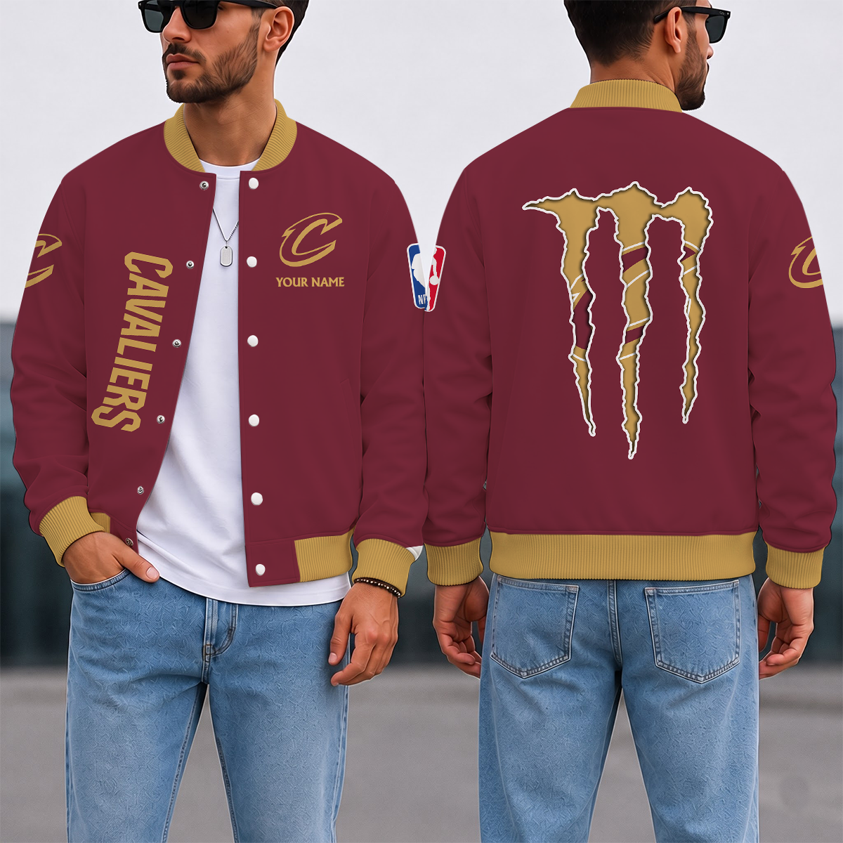 SPECIAL EDITION - NEW CUSTOMIZED NBA02 CCA CLEVELAND CAVALIERS BASEBALL JACKET, SATIN VARSITY JACKET