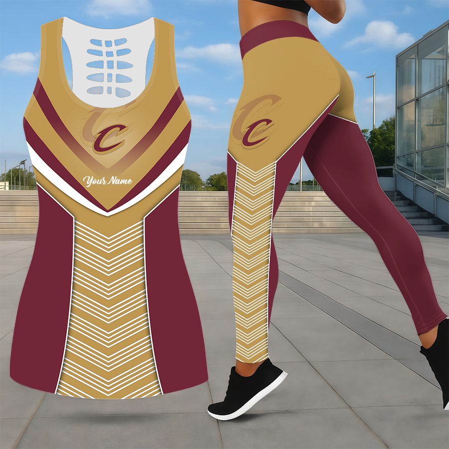 ELITE EDITION - NEW CUSTOMIZED NBA02 CCA CLEVELAND CAVALIERS LEGGINGS & HOLLOW TANK TOP SET