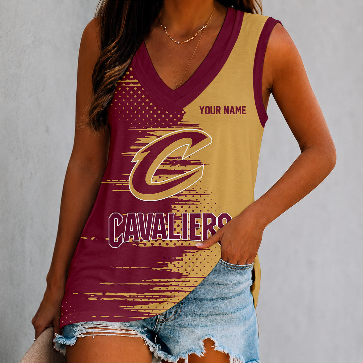 LIMITED EDITION - NEW CUSTOMIZED NBA02 CCA CLEVELAND CAVALIERS WOMEN'S V-NECK TANK TOP