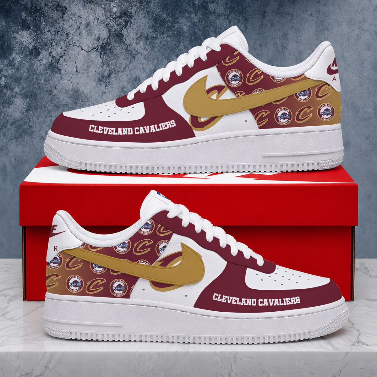 SPECIAL EDITION - NEW CUSTOMIZED NBA02 CCA CLEVELAND CAVALIERS AF1 SNEAKERS