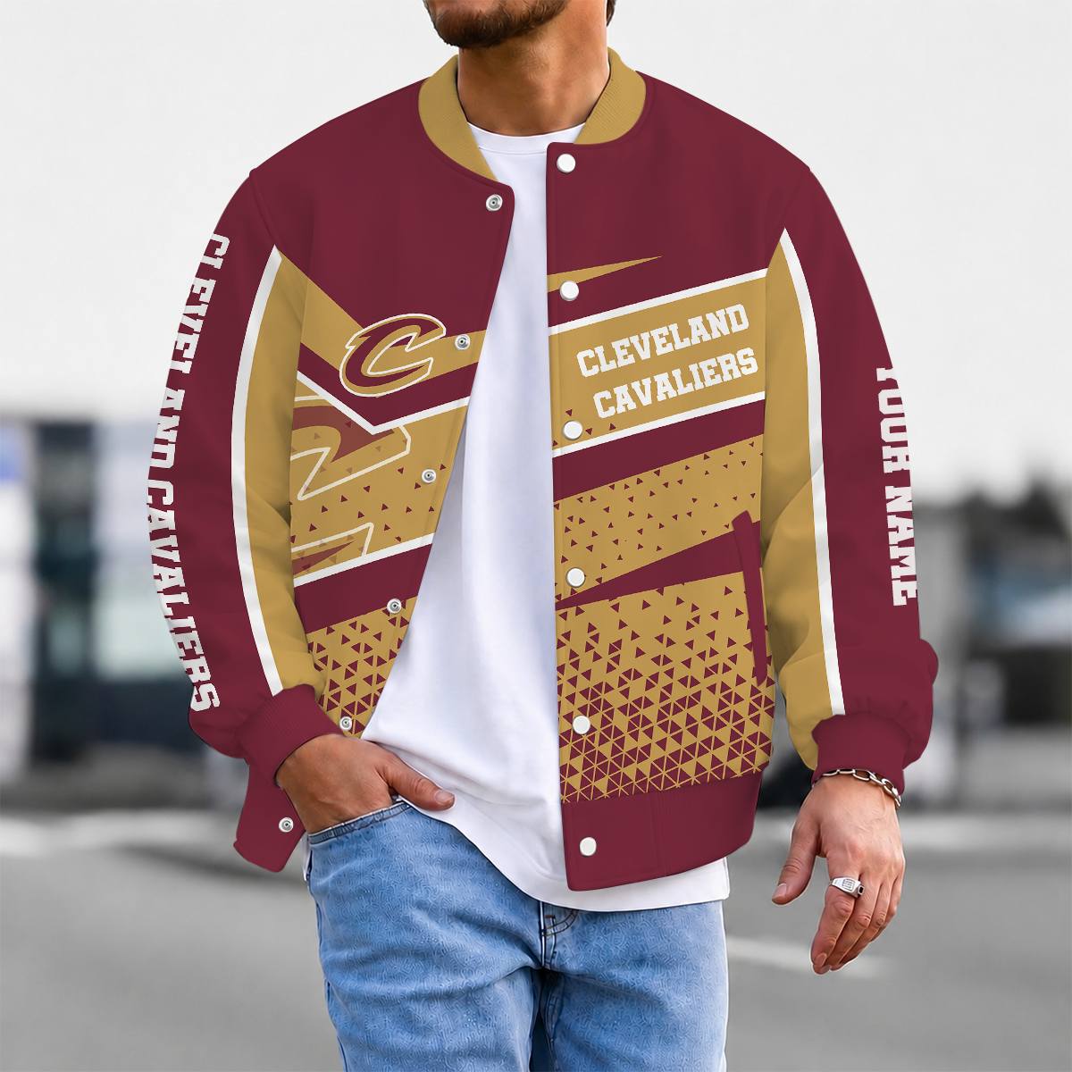 EXCLUSIVE EDITION - NEW CUSTOMIZED NBA02 CCA CLEVELAND CAVALIERS BASEBALL JACKET, SATIN VARSITY JACKET