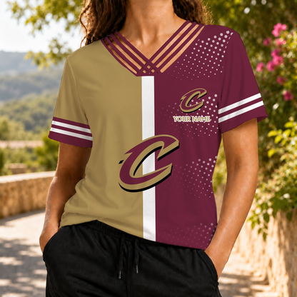 LIMITED EDITION - NEW CUSTOMIZED NBA02 CCA CLEVELAND CAVALIERS V-NECK SHIRT