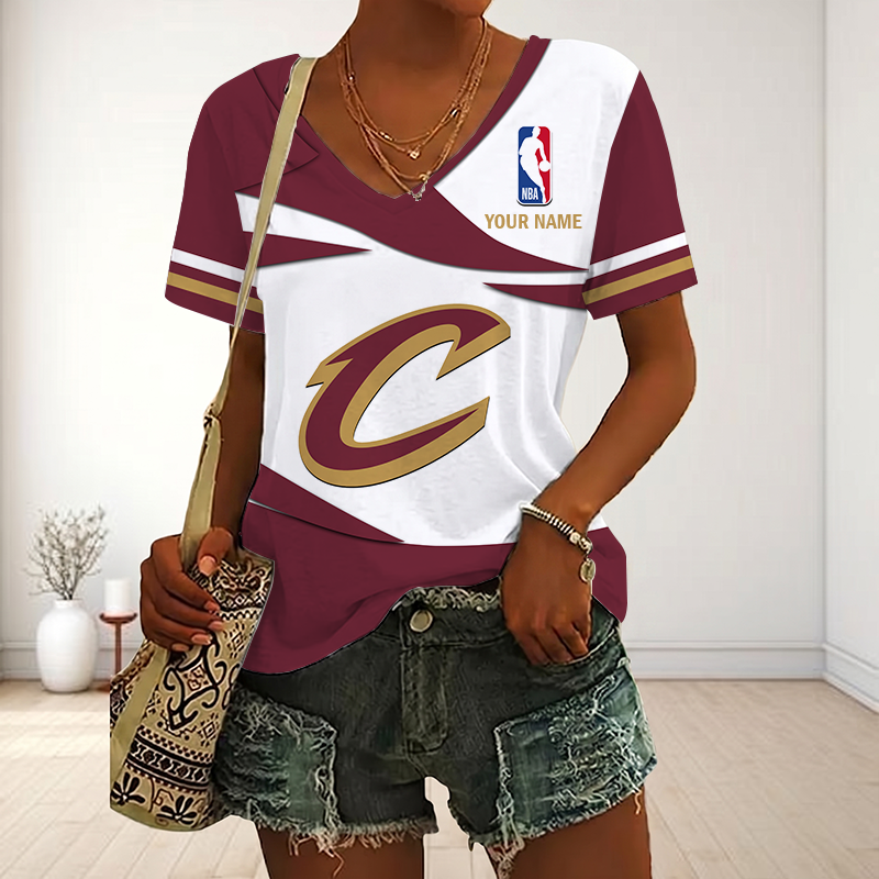 EXCLUSIVE EDITION - NEW CUSTOMIZED NBA02 CCA CLEVELAND CAVALIERS V-NECK FEMALE SHIRT
