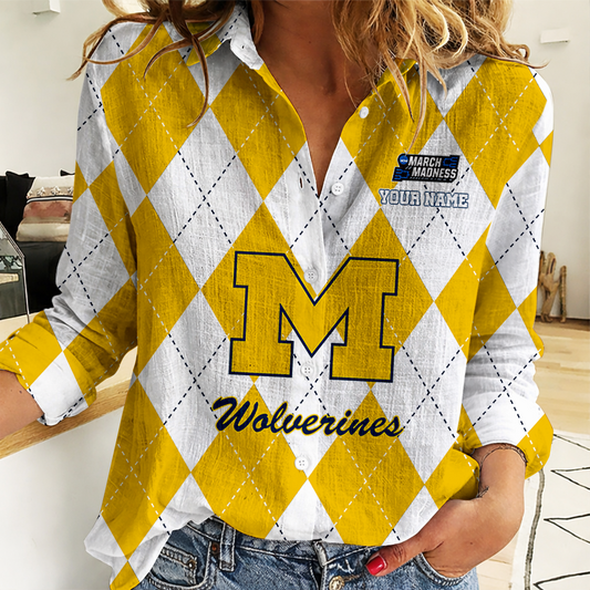 VIRAL EDITION - NEW CUSTOMIZED | NCAA MAM02 MIW MI WOLVERINES WOMEN CASUAL SHIRT FOR FAN