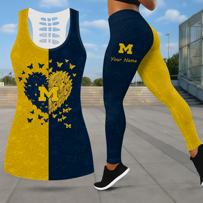 MEGA SALE - NEW CUSTOMIZED NCAA MAM02 MIW MICHIGAN WOLVERINES LEGGINGS & HOLLOW TANK TOP SET