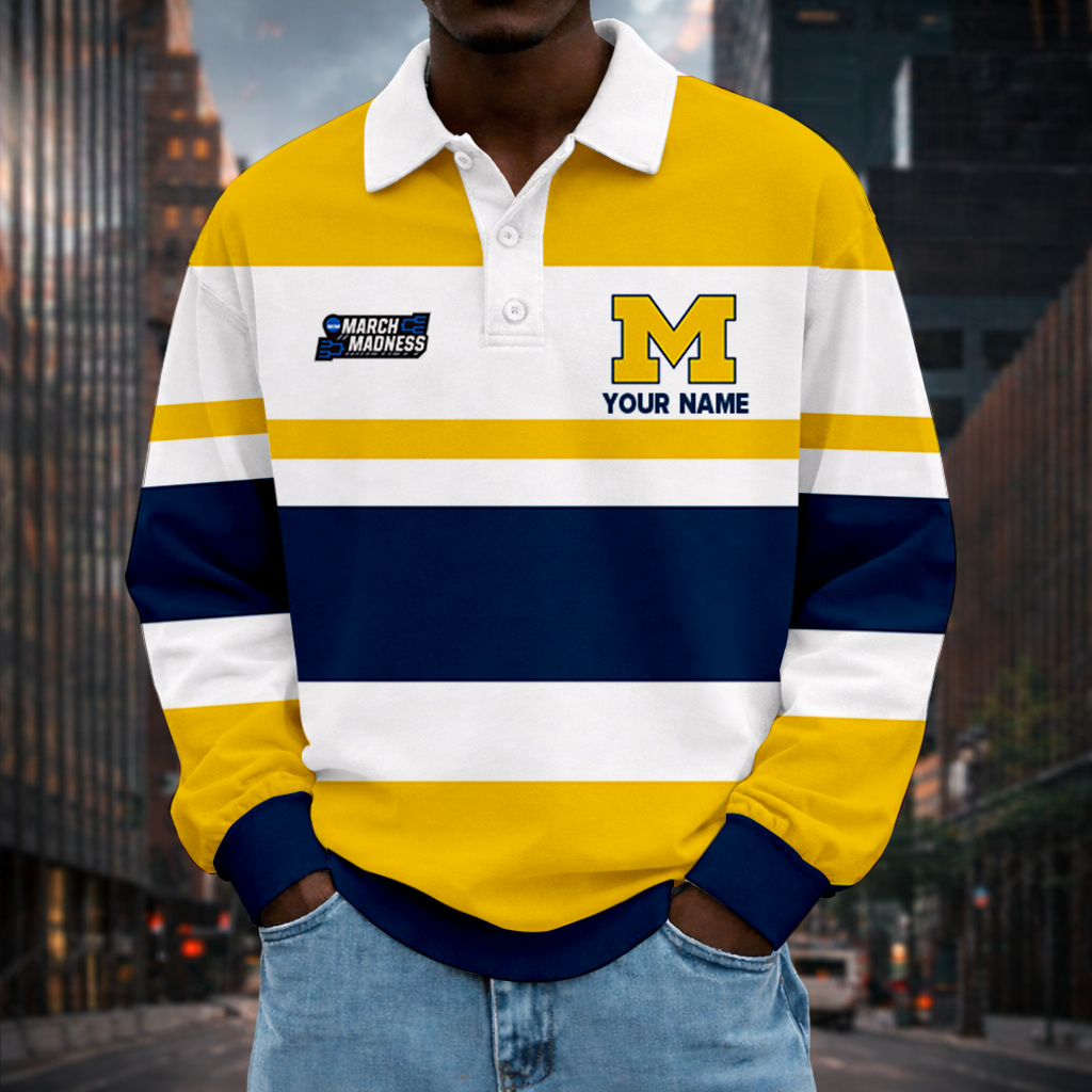 VIRAL EDITION - NEW CUSTOMIZED MAM NCAA02 MIW MI WOLVERINES UNISEX LONG SLEEVE POLO