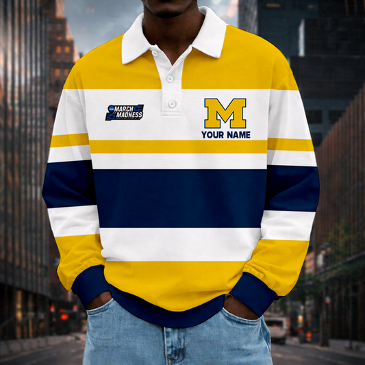 VIRAL EDITION - NEW CUSTOMIZED MAM NCAA02 MIW MI WOLVERINES UNISEX LONG SLEEVE POLO