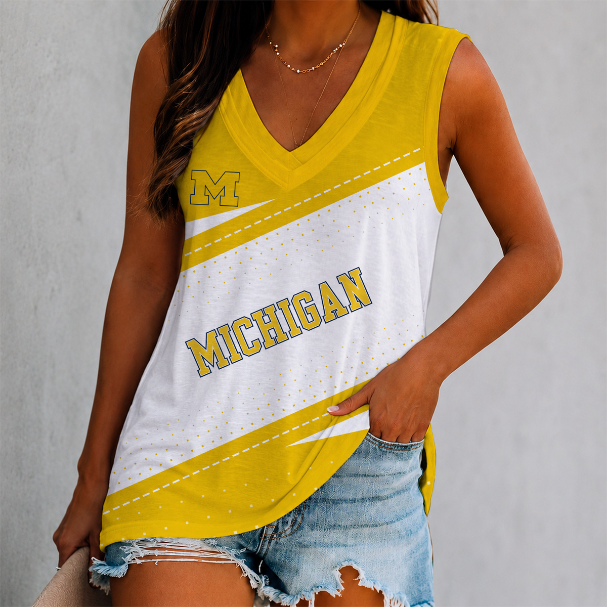 EXCLUSIVE EDITION - NEW CUSTOMIZED NCAA MAM02 MIW MICHIGAN WOLVERINES WOMEN'S V-NECK TANK TOP