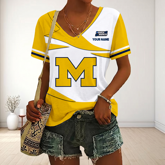SPECIAL EDITON - NEW CUSTOMIZED MAM NCAA02 MIW MI WOLVERINES V-NECK FEMALE SHIRT