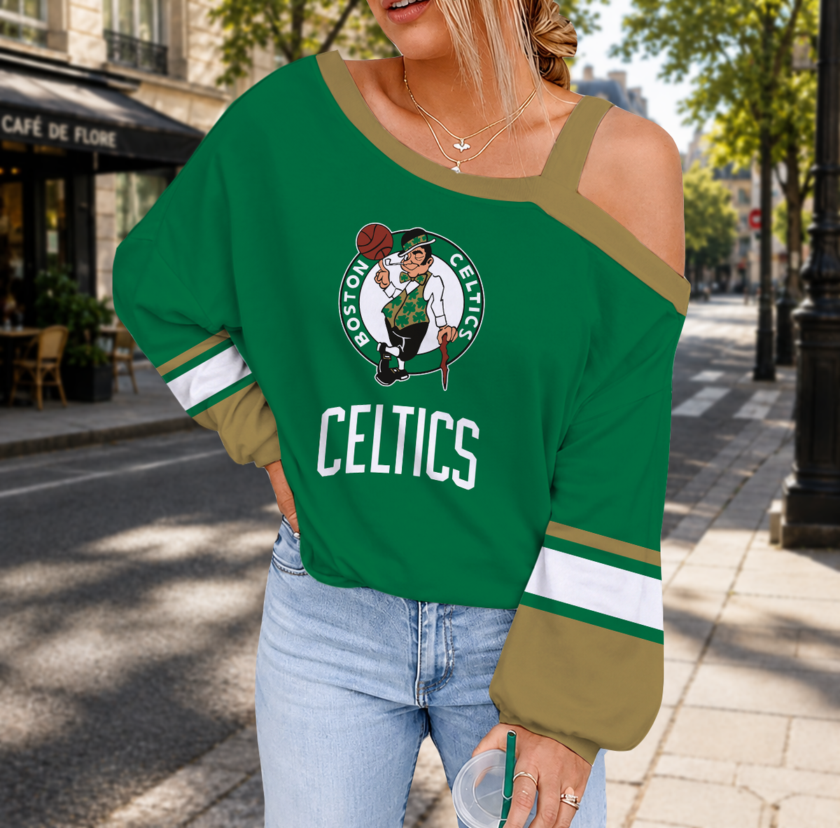 VIRAL EDITION - NEW CUSTOMIZED NBA03 BCE BOSTON CELTICS DROP SHOULDER SWEATSHIRT