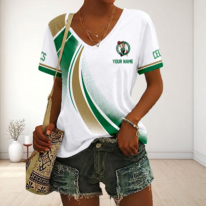 SPECIAL EDITION - NEW CUSTOMIZED NBA03 BCE BOSTON CELTICS V-NECK FEMALE SHIRT