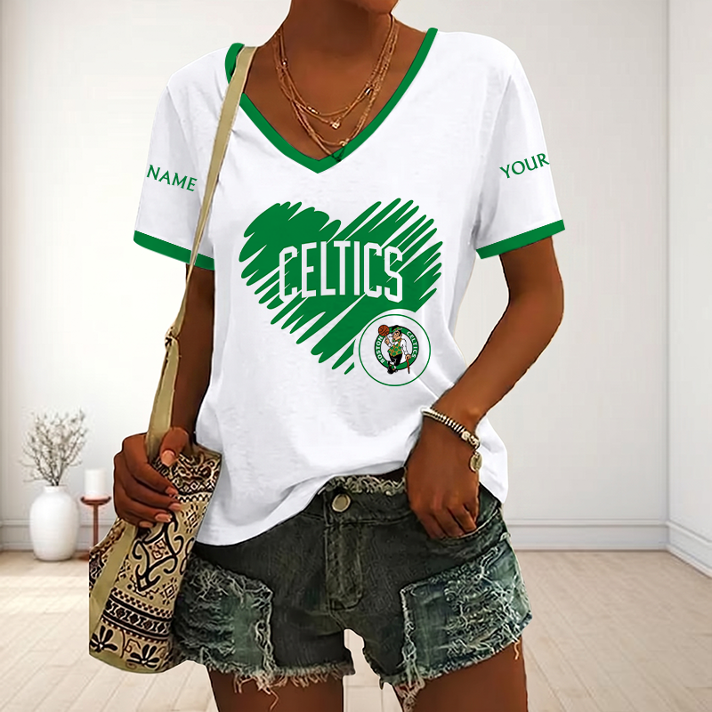 EXCLUSIVE EDITION - NEW CUSTOMIZED NBA03 BCE BOSTON CELTICS V-NECK FEMALE SHIRT