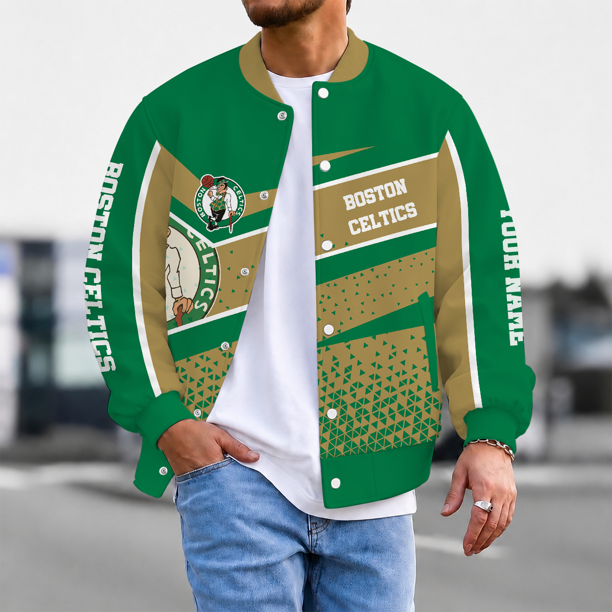 EXCLUSIVE EDITION - NEW CUSTOMIZED NBA03 BCE BOSTON CELTICS BASEBALL JACKET, SATIN VARSITY JACKET
