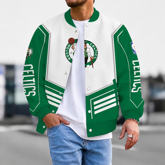 LIMITED DROP - NEW CUSTOMIZED BCE BOSTON CELTICS BASEBALL JACKET, SATIN VARSITY JACKET - NBA03