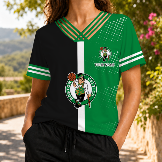LIMITED EDITION - NEW CUSTOMIZED NBA03 BCE BOSTON CELTICS V-NECK SHIRT