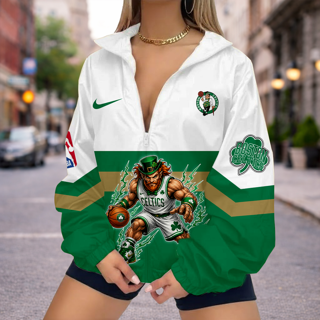 LIMITED EDITION - NEW CUSTOMIZED BCE BOSTON CELTICS V-NECK ZIPPER SWEATSHIRT JACKET - NBA03