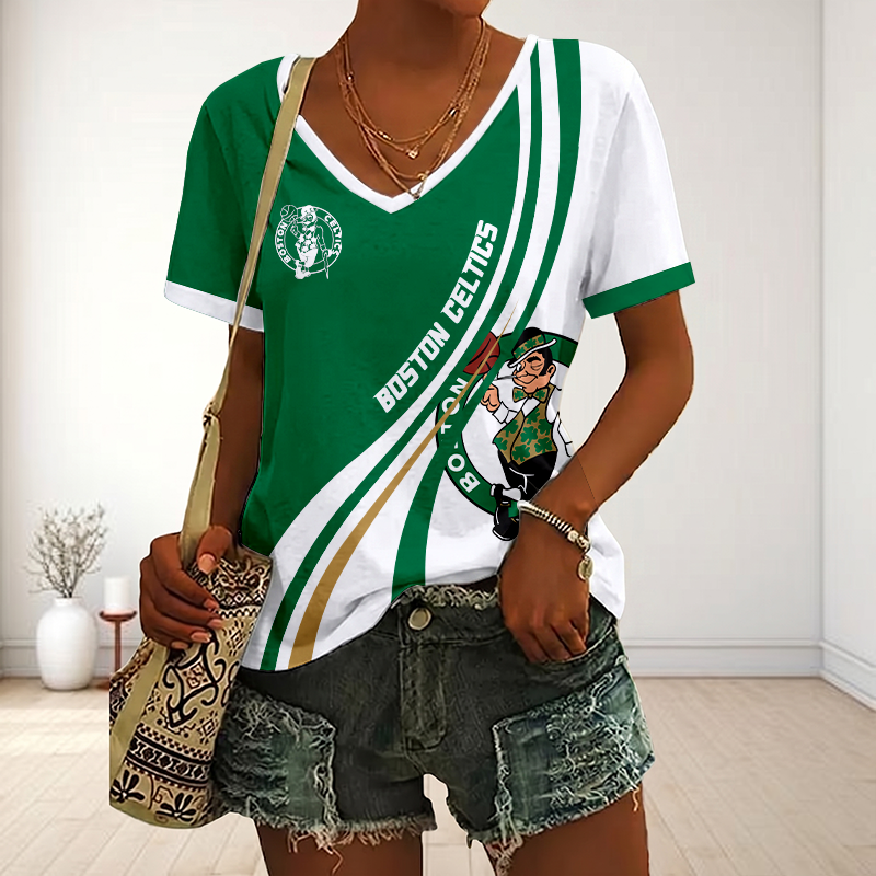 VIRAL EDITION - NEW CUSTOMIZED NBA03 BCE BOSTON CELTICS V-NECK FEMALE SHIRT