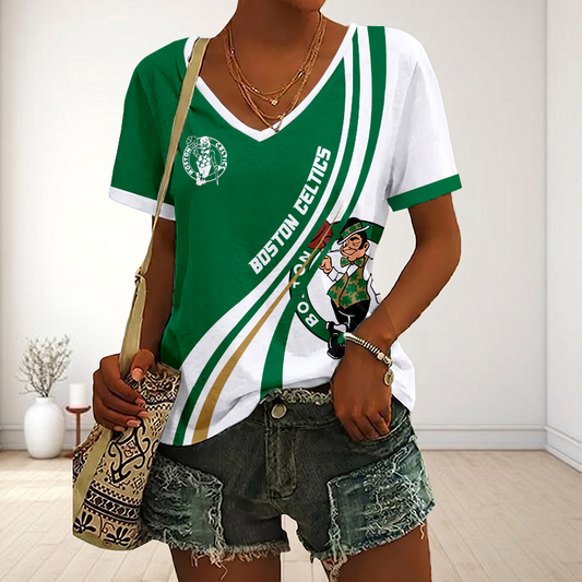VIRAL EDITION - NEW CUSTOMIZED NBA03 BCE BOSTON CELTICS V-NECK FEMALE SHIRT
